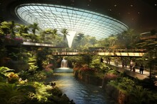 Interior of Changi Airport in Singapore, a major transportation hub in Southeast Asia. Generative AI