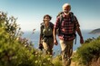 © Simon - Elderly couple going on a hike together.