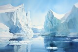 Arctic iceberg; hidden danger; drifting ice; underwater view; watercolor illustration. Generative AI