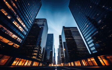 Wall Mural - Nighttime Reflections: Spectacular Modern Office Building in the City Lights