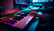 The skilled musician works the synthesizer, mixing technology and equipment generated by AI