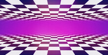 Retro Grainy Pattern With Black And White Checkered Floor, Vaporwave Aesthetics, Pastel Colors. Chess Board Vintage Style. Surreal Vaporwave With A Checkerboard Floor. Vintage Style Retro Background