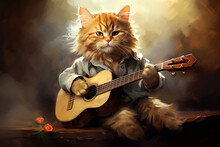 Cute Cat Playing Guitar