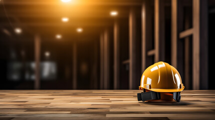 construction helmet on a wooden table