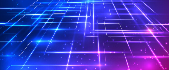 Fototapete - Digital technology metaverse neon background. Metaverse sign glowing with violet and blue neon light inside virtual room,cyber space. Innovation future meta tech.Ai big data.Futuristic concept. Vector