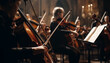 Young adults playing classical music on string instruments at concert generated by AI