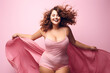 © Oksana_Latysheva - Beautiful  smiling fat woman with long color hair. Body positive, plus size concept.