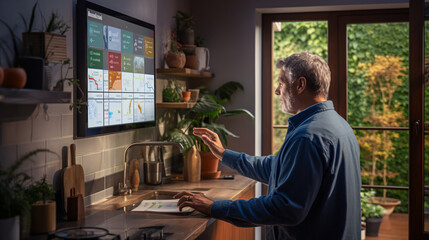 A homeowner checking their smart energy meter display, which provides real-time data on energy usage and cost savings through AI-driven insights