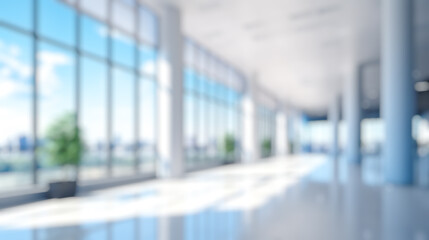 Wall Mural - blurred office lobby entrance building background, defocus luxury clinic hospital corridor, modern hotel reception hall interior 