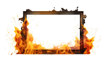 burning photo frame, isolated on transparent background, Generative AI