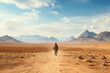 A traveling man walking alone through the desert in a lonely and hostile environment Generative AI Illustration