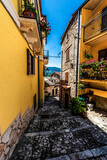 Fototapeta Mosty linowy / wiszący - Colourful ancient street of Roccacaramanico