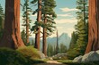 Artwork depicting Giant Sequoia National Monument in southern Sierra Nevada, California, USA, done in WPA or Federal Art Project style. Generative AI