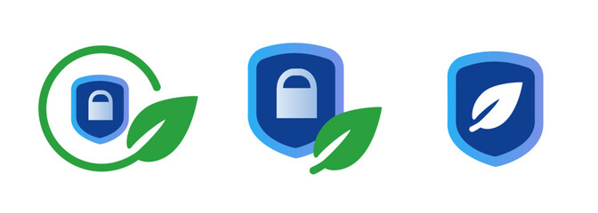 Poster - Shield lock key and green leaf symbol of bio protection security icon secured environmental impact