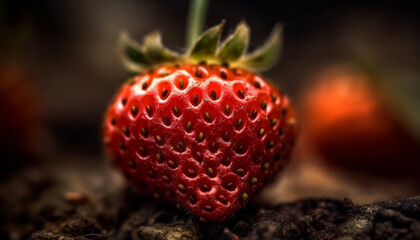 Wall Mural - Juicy ripe strawberry, a sweet and healthy summer refreshment snack generated by AI
