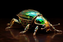 Golden Beetle With Green Iridescent Shell. Generative AI