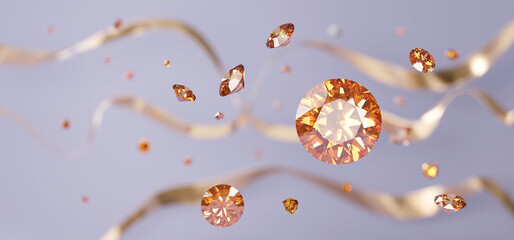 Poster - round amber topaz diamonds gem falling background selective focus 3d rendering