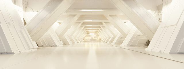 Poster - Futuristic sci-fi corridor room. Modern Future background style, interior concept. 3d rendering