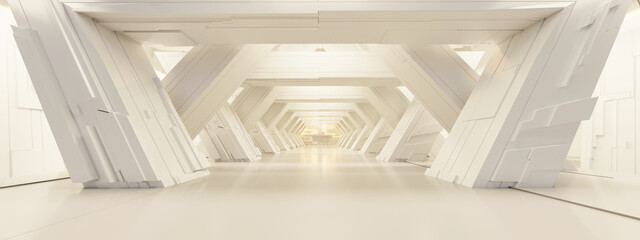 Poster - Futuristic sci-fi corridor room. Modern Future background style, interior concept. 3d rendering