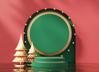 Poster - Merry Christmas event product display podium with decoration background 3d rendering