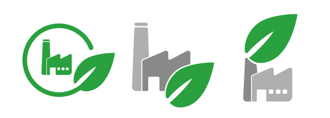 Wall Mural - green eco factory industry manufacture chimney industrial icon set symbol clean renewable leave grap