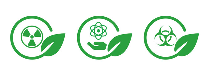 hazardous biological biohazard atomic radioactive green leaf leaves set icon of green safe eco frien