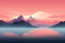 Minimalist Mountain Background. Pink And Blue. Relaxing Pastels. 