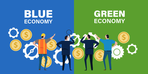Wall Mural - blue economy and green economy concept of sustainable marine and forest business