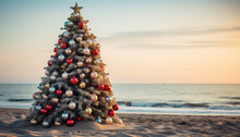 Seaside Serenity: Majestic Christmas Tree at the Beach