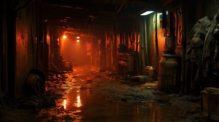 Wall Mural - a dark room with dirty floor and lights