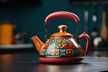 Colorful Tea Kettle - Closeup (Generative AI)