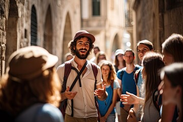 Tour guide leading a group of tourists (Generative AI)