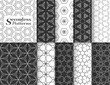Seamless pattern set in arabic style. Stylish black and white graphic, geometric linear background. Line art texture for wallpaper, card, invitation, banner, fabric print. Ethnic ornament, vector 