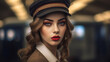 stewardess, an annoyed or stressed or arrogant young adult woman, heavily made up, lots of make-up, Arabic or Iranian or fictional, on a plane, night flight, international flight