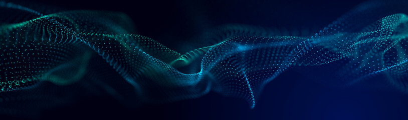Fototapete - Abstract wave of sound particles. Equalizer for music. Signal transmission. 3d rendering.