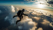 © Stockgiu - Mountain athlete soaring high in the sky with parachute equipment generated by AI