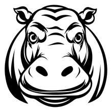 Head Of A Hippo, Vector Silhouette Of An Angry Hippopotamus