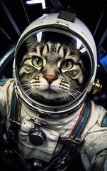 Wall Mural - Cat astronaut in a spacesuit in a spaceship plows the expanses of the universe