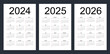 © craftswoman - Simple editable vector calendars for year 2024, 2025, 2026. Week starts from Sunday. Vertical. Isolated vector illustration on white background.
