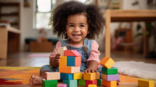 African American Child Playing With Colorful Block Toys