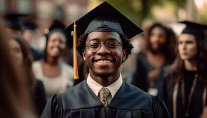 Wall Mural - A multi ethnic group of young adults in graduation gowns celebrating success generated by AI