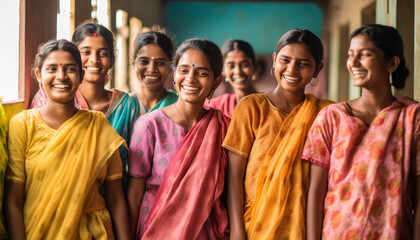 A joyful multi ethnic group of people in traditional clothing smiling generated by AI