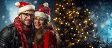 Christmas Themed Couple With Room For Copy Space Created With Generative AI Technology