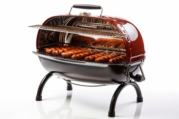 Barbecue grill on white background, Garden grill with skewers, isolated on a white background, Barbecue grill machine isolated 