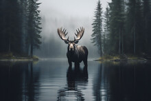 Moose In Lake Background | Masculine Photography | Wildlife | Maine | 