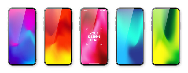 smartphone with touch screen and abstract colorful background, wallpaper. frameless mobile phone in 