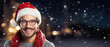 © Laughing Cat - Christmas Themed man wearing glasses with room for copy space created with Generative AI technology