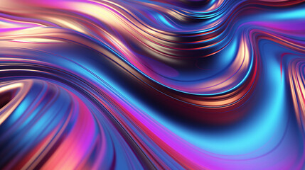 Wall Mural - Abstract holographic background. 3D illustration of a chrome surface with neon reflections.
