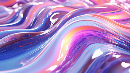 Aufkleber - Abstract holographic background. 3D illustration of a chrome surface with neon reflections.