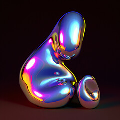 Poster - 3D illustration of a distorted holographic blobs. Abstract surreal contemporary art.
